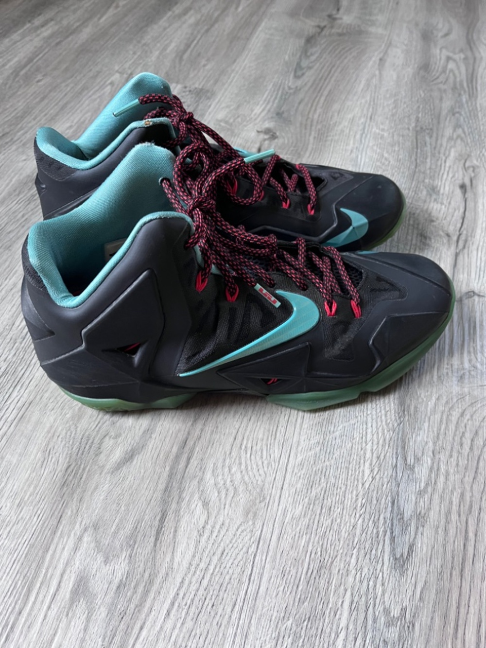 NIKE LEBRON XI 11 BLACK DIFFUSED JADE CRIMSON 616175-004 US 11 all star 2k14 bhm